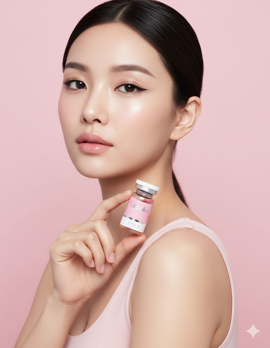 Lala pinkのアンプルを手にする女性